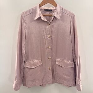 Anthropologie Current Air Clemence Shimmer Button Front Pink Shirt Jacket Small